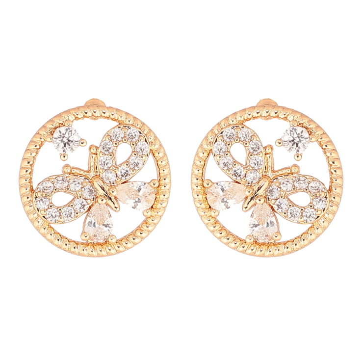 Серьги Xuping Позолота 18K пусеты Колечки с кристальными бабочками фото №17