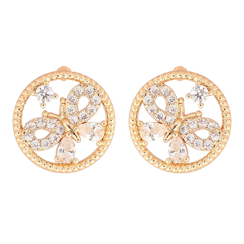 Серьги Xuping Позолота 18K пусеты Колечки с кристальными бабочками фото №1