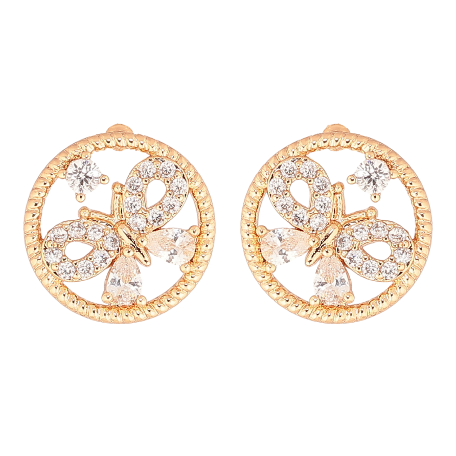 Серьги Xuping Позолота 18K пусеты Колечки с кристальными бабочками фото №1