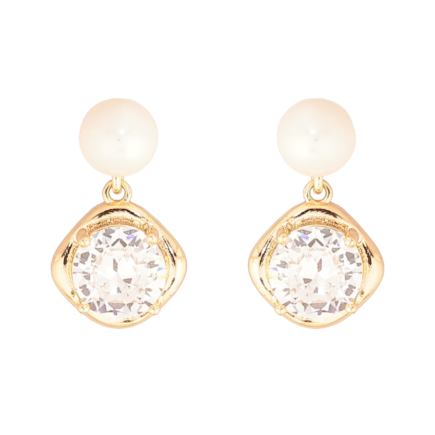 Сережки Xuping Позолота 18K пусети «Перлини з кришталевими підвісками» фото №1