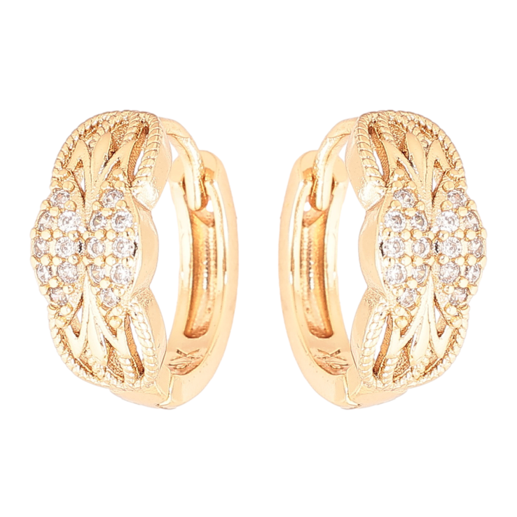 Сережки Xuping Позолота 18K колечка «Декоративний візерунок з кристалами» фото №3 Сережки Xuping Позолота 18K колечка «Декоративний візерунок з кристалами» фото №3