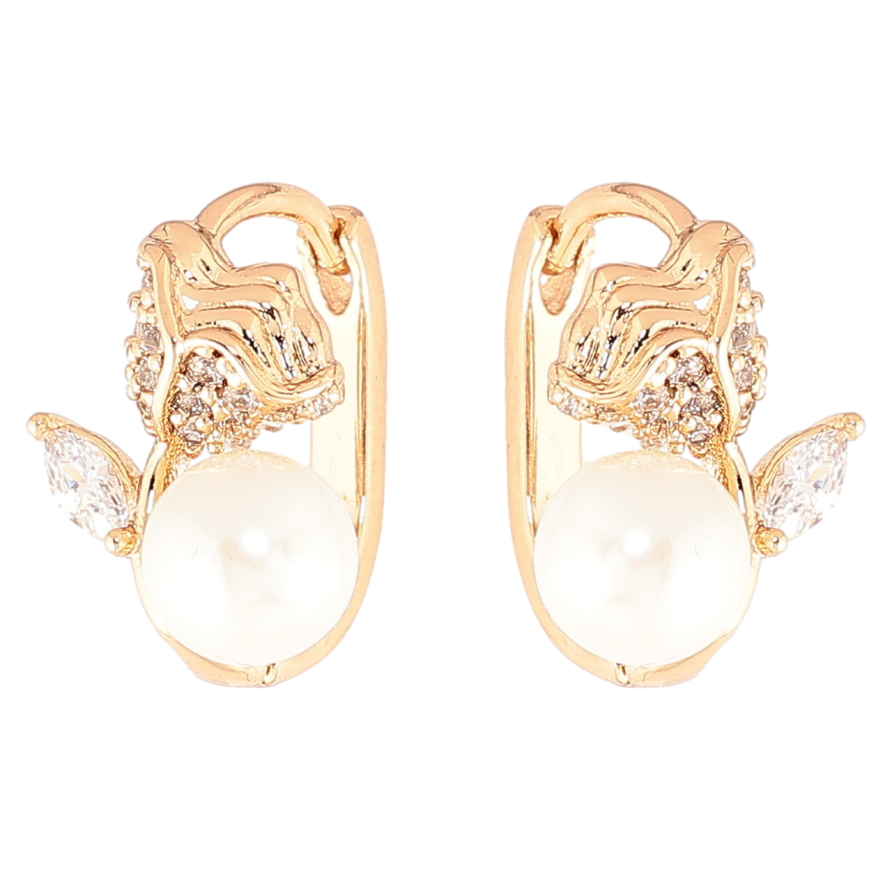 Сережки Xuping Позолота 18K колечка «Квіточки з перлинами» фото №1