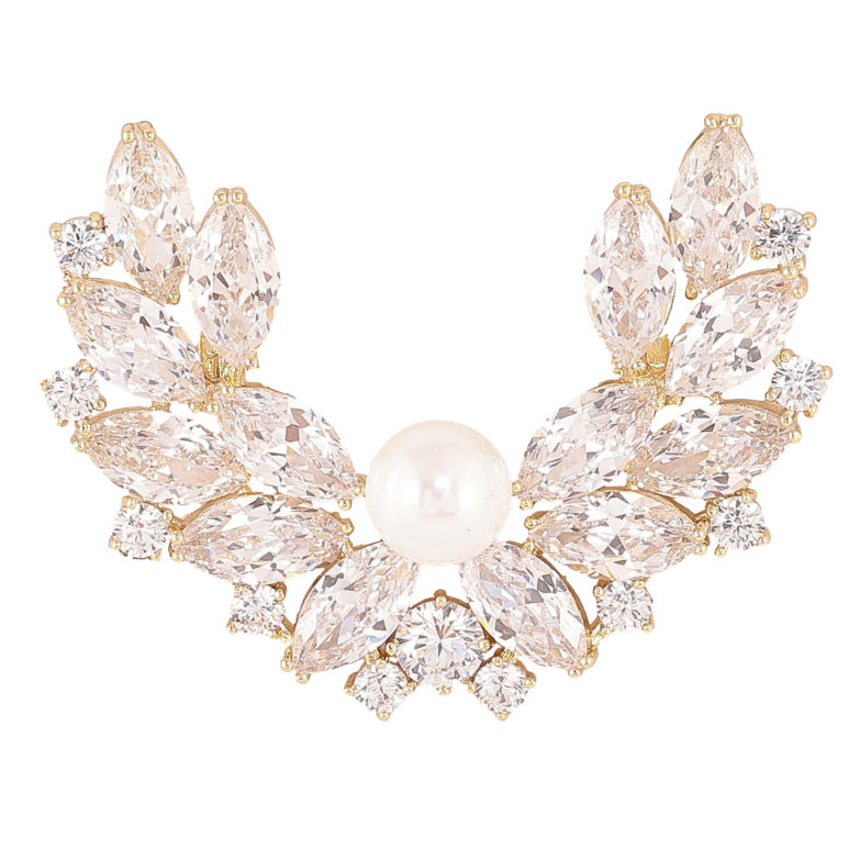 Брошка Xuping Позолота 14K «Композиція з інкрустацією кристалами та перлиною» фото №1