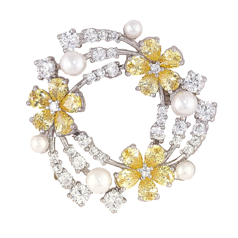 Брошка Xuping Родій «Кришталевий віночок із жовтими квіточками» фото №1