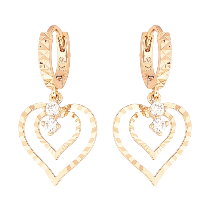 Серьги Xuping Позолота 18K подвески на колечках Сердечки с кристаллами фото №23