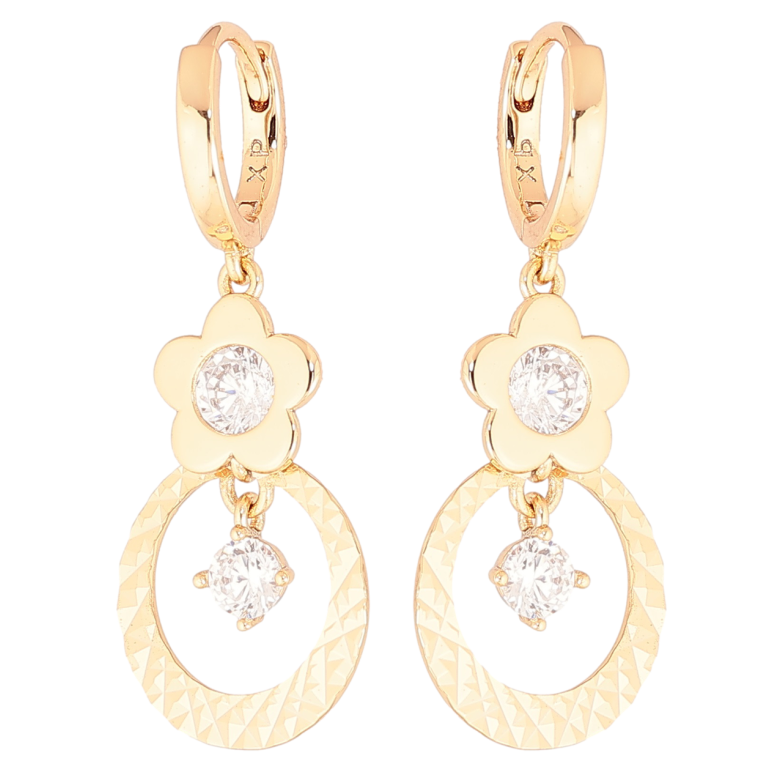 Серьги Xuping Позолота 18K подвески на колечках Цветочные подвески с кристаллами фото №1 Серьги Xuping Позолота 18K подвески на колечках Цветочные подвески с кристаллами фото №1