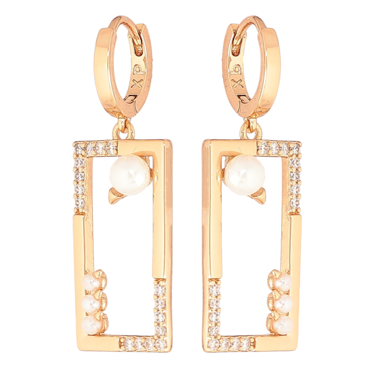 Серьги Xuping Позолота 18K подвески на колечках Прямоугольные подвески с кристаллами и жемчужинами фото №24