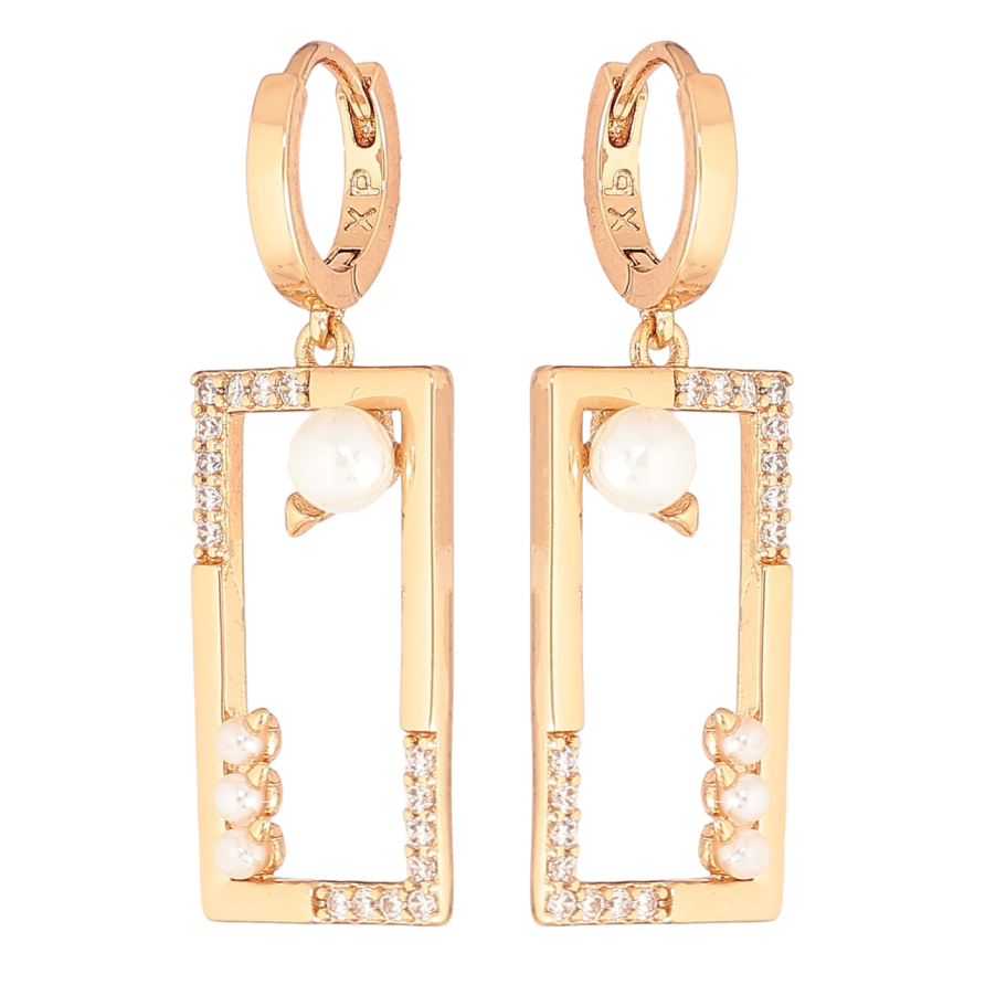 Серьги Xuping Позолота 18K подвески на колечках Прямоугольные подвески с кристаллами и жемчужинами фото №1 Серьги Xuping Позолота 18K подвески на колечках Прямоугольные подвески с кристаллами и жемчужинами фото №1