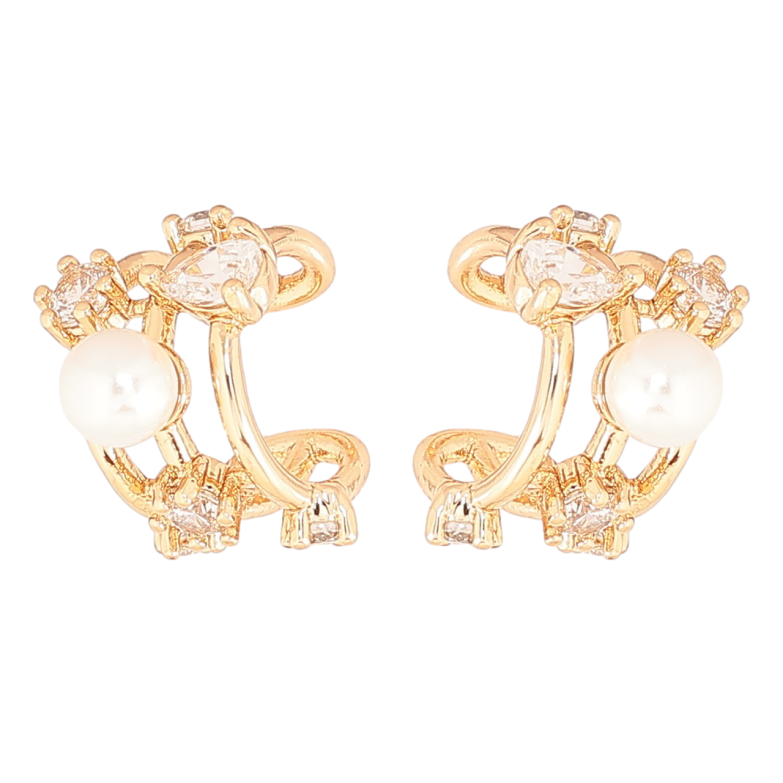 Серьги Xuping Позолота 18K каффы Узор с кристаллами и жемчужинами фото №1