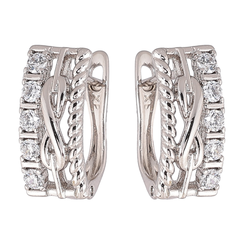 Серьги Xuping Родий английский замок Декоративный узор с кристаллами фото №1 Серьги Xuping Родий английский замок Декоративный узор с кристаллами фото №1