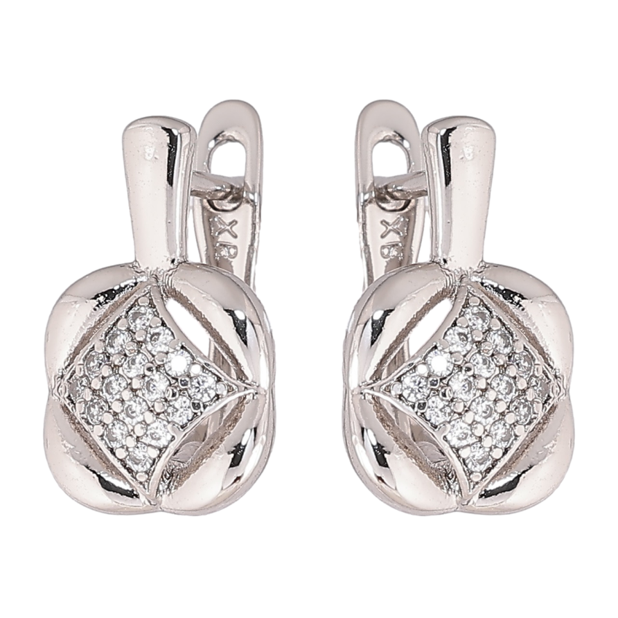 Серьги Xuping Родий английский замок Узор с кристаллами фото №1 Серьги Xuping Родий английский замок Узор с кристаллами фото №1