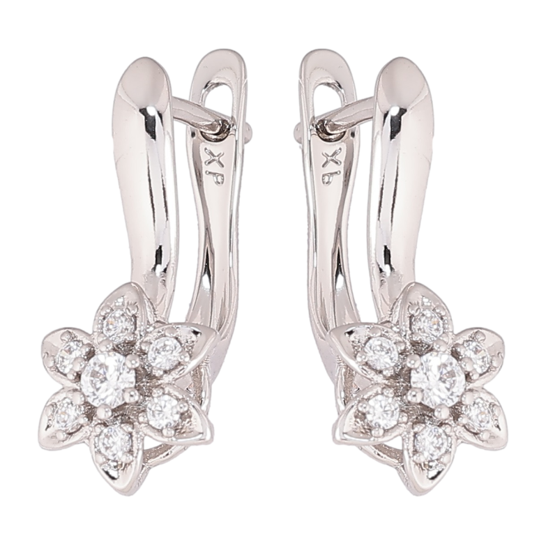 Серьги Xuping Родий английский замок Цветочки с кристаллами фото №1 Серьги Xuping Родий английский замок Цветочки с кристаллами фото №1