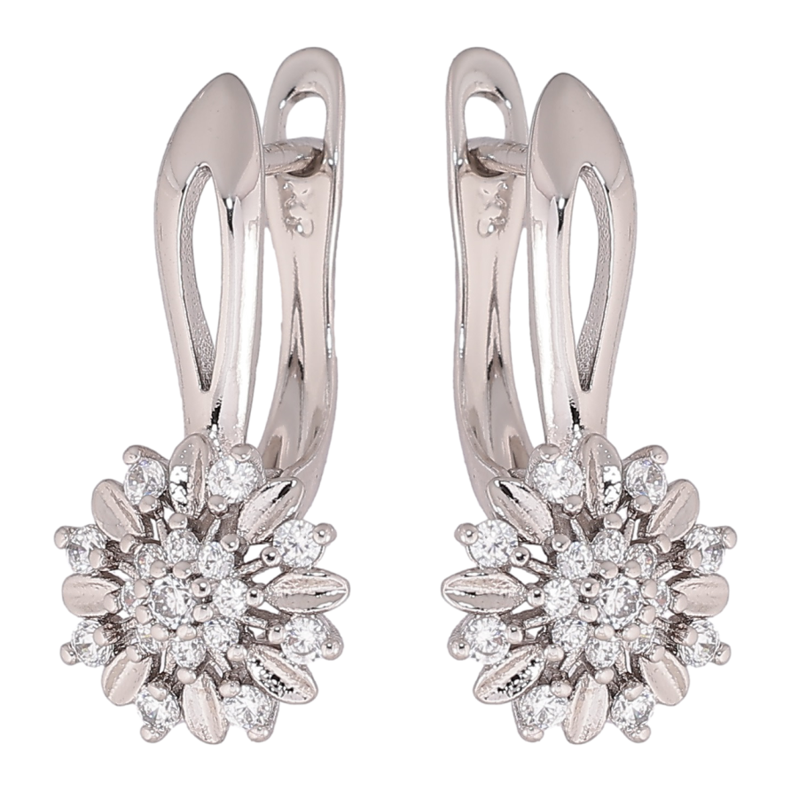Серьги Xuping Родий английский замок Цветочки с кристаллами фото №1 Серьги Xuping Родий английский замок Цветочки с кристаллами фото №1