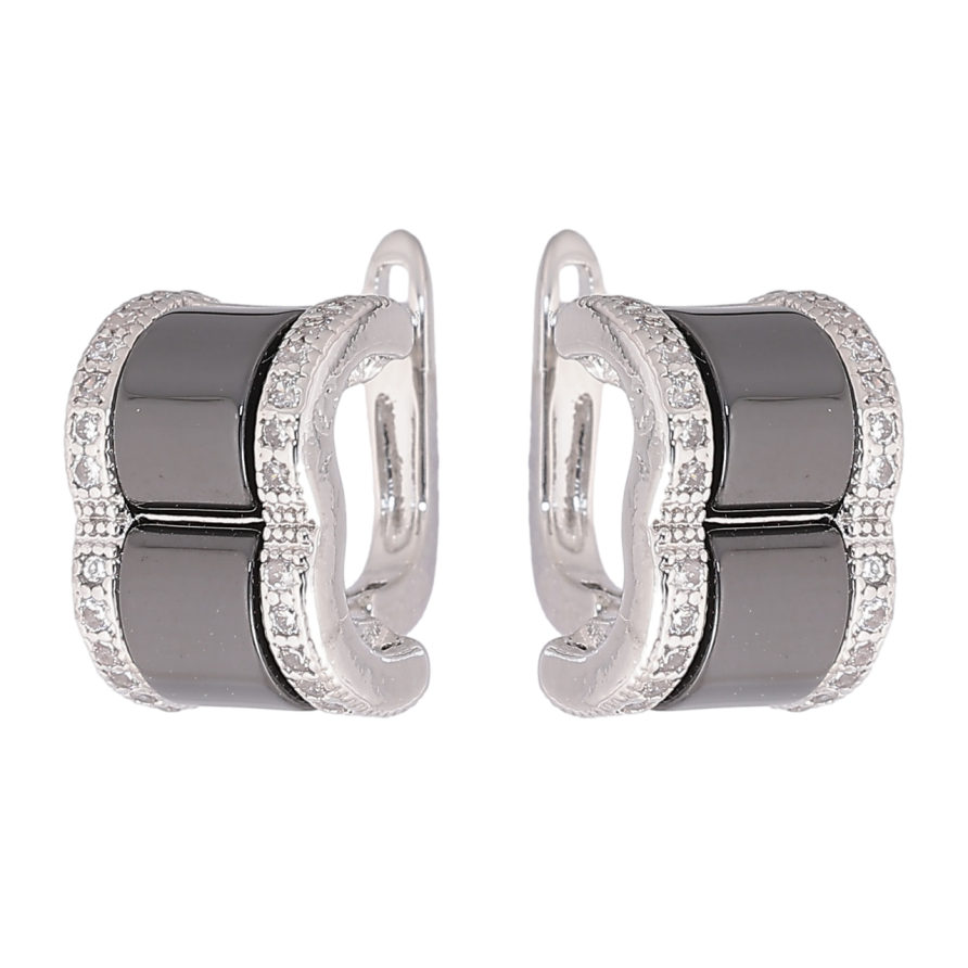 Серьги Xuping Родий английский замок Узор с черной керамикой и кристаллами фото №1 Серьги Xuping Родий английский замок Узор с черной керамикой и кристаллами фото №1