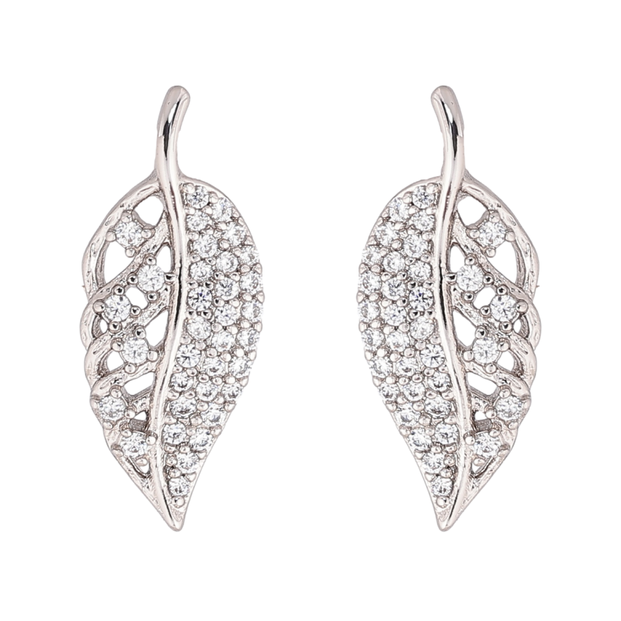 Серьги Xuping Родий пусеты Листики с инкрустацией кристаллами фото №1