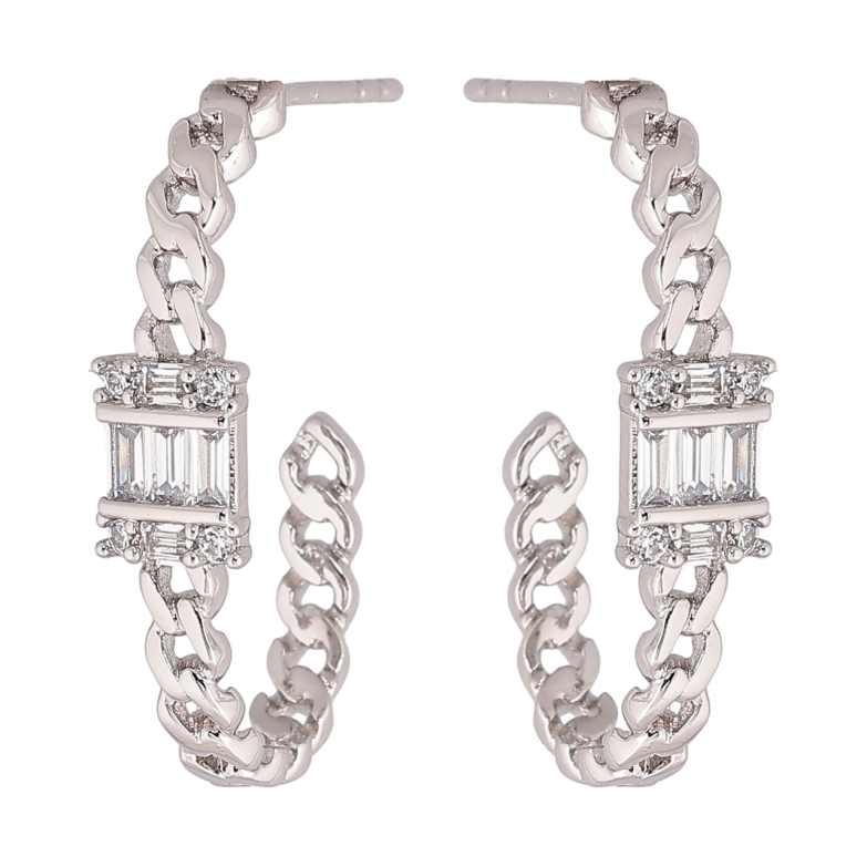 Серьги Xuping Родий пусеты Узор цепочка с кристальной вставкой фото №1 Серьги Xuping Родий пусеты Узор цепочка с кристальной вставкой фото №1