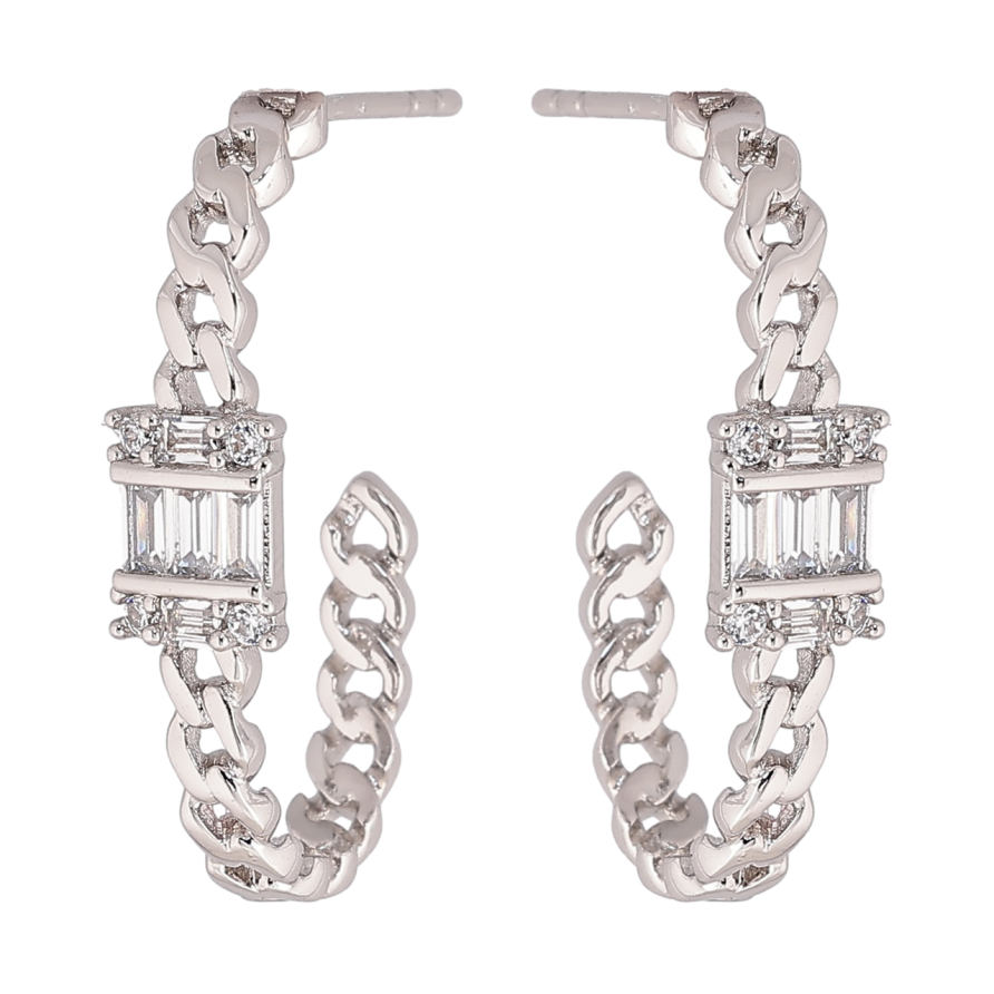 Серьги Xuping Родий пусеты Узор цепочка с кристальной вставкой фото №1