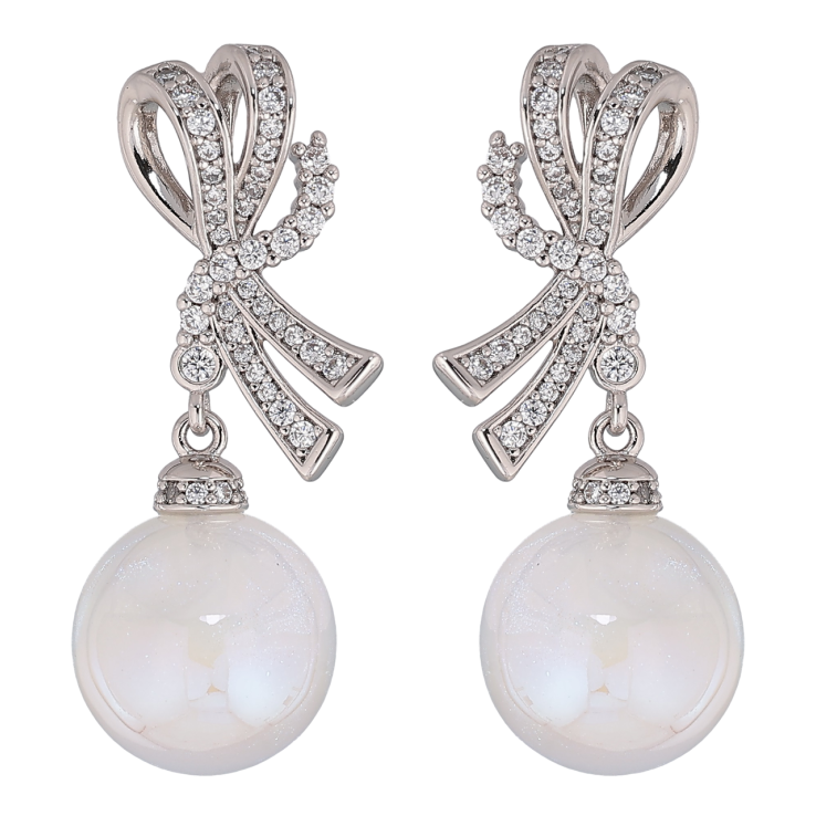 Серьги Xuping Родий пусеты Банты с перламутровыми шариками фото №13 Серьги Xuping Родий пусеты Банты с перламутровыми шариками фото №13