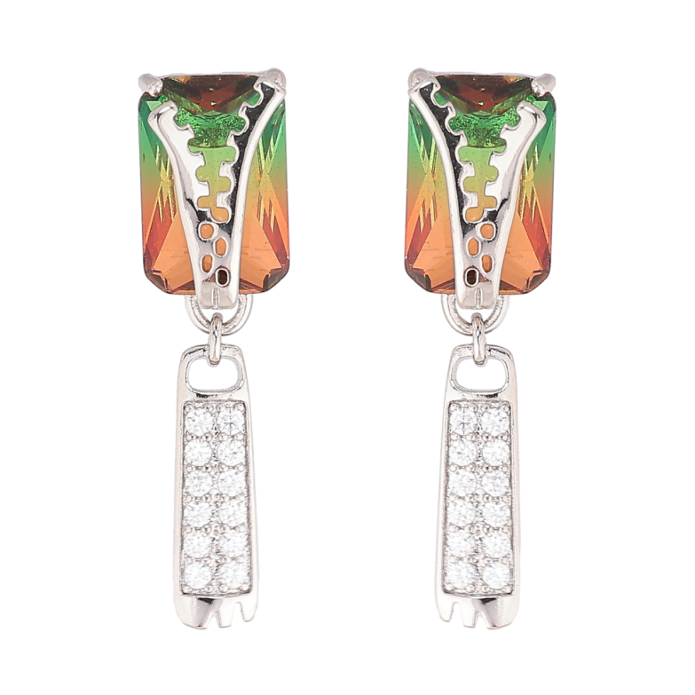 Сережки Xuping Родій пусети «Зелено-червоні кристали з візерунком блискавка» фото №2 Сережки Xuping Родій пусети «Зелено-червоні кристали з візерунком блискавка» фото №2