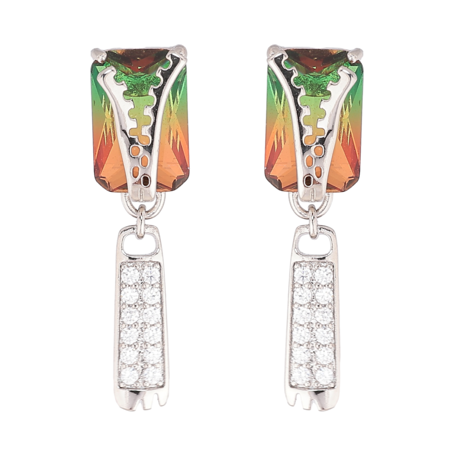 Серьги Xuping Родий пусеты Зелено-красные кристаллы с узором молния фото №1 Серьги Xuping Родий пусеты Зелено-красные кристаллы с узором молния фото №1