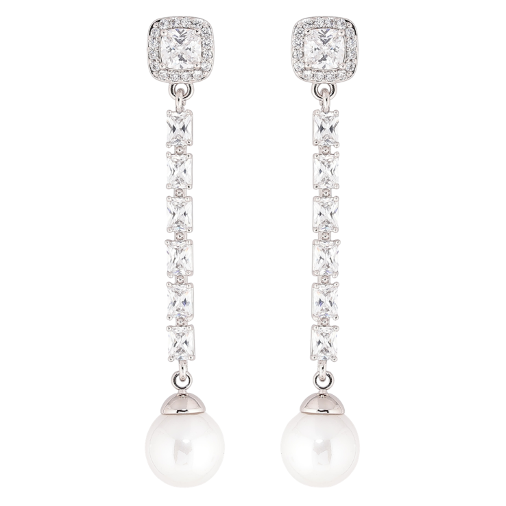 Серьги Xuping Родий пусеты Кристальные дорожки с жемчужинами фото №8 Серьги Xuping Родий пусеты Кристальные дорожки с жемчужинами фото №8