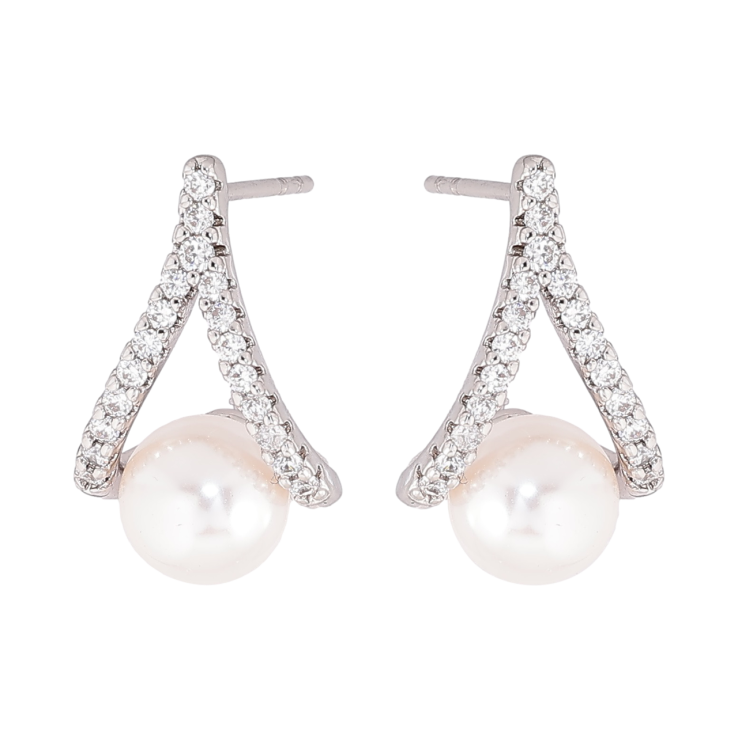 Серьги Xuping Родий пусеты Петельки с жемчужинами фото №8 Серьги Xuping Родий пусеты Петельки с жемчужинами фото №8