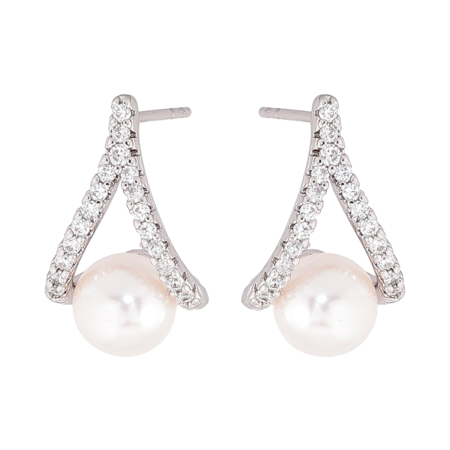 Серьги Xuping Родий пусеты Петельки с жемчужинами фото №1