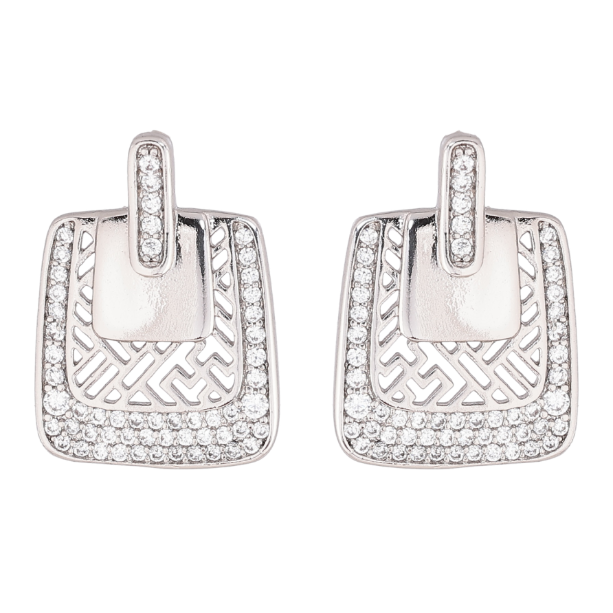 Серьги Xuping Родий пусеты Резной узор с инкрустацией кристаллами фото №1 Серьги Xuping Родий пусеты Резной узор с инкрустацией кристаллами фото №1