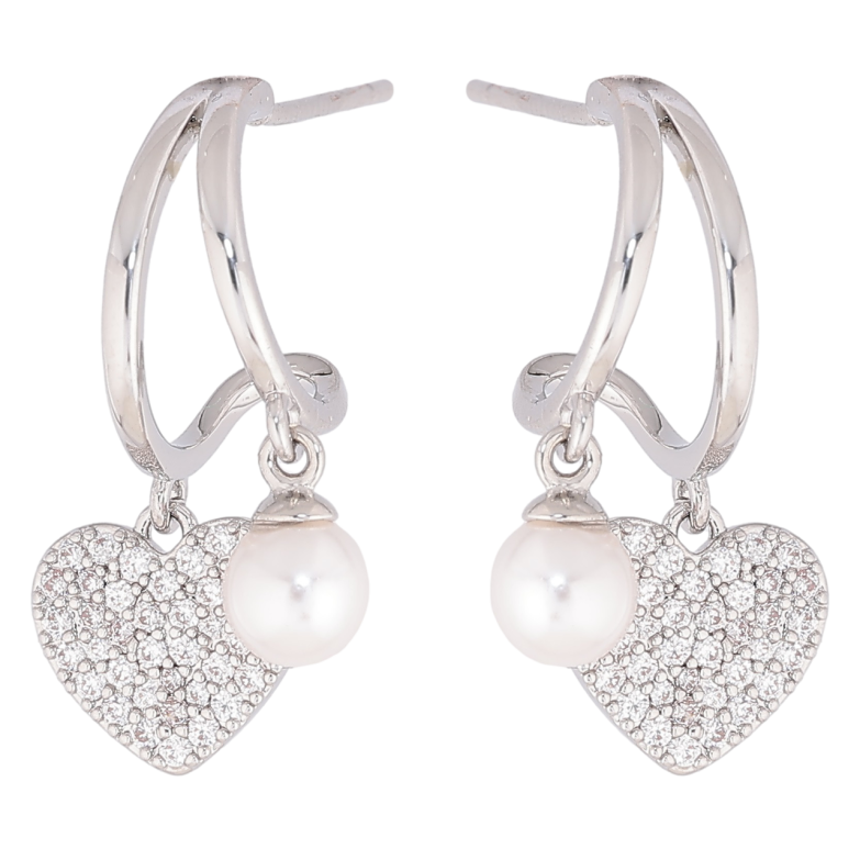 Серьги Xuping Родий пусеты Подвески с сердечком и жемчужиной фото №1 Серьги Xuping Родий пусеты Подвески с сердечком и жемчужиной фото №1