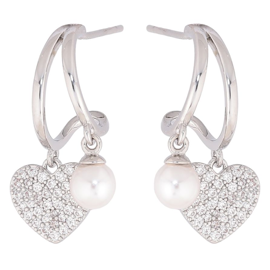 Серьги Xuping Родий пусеты Подвески с сердечком и жемчужиной фото №1