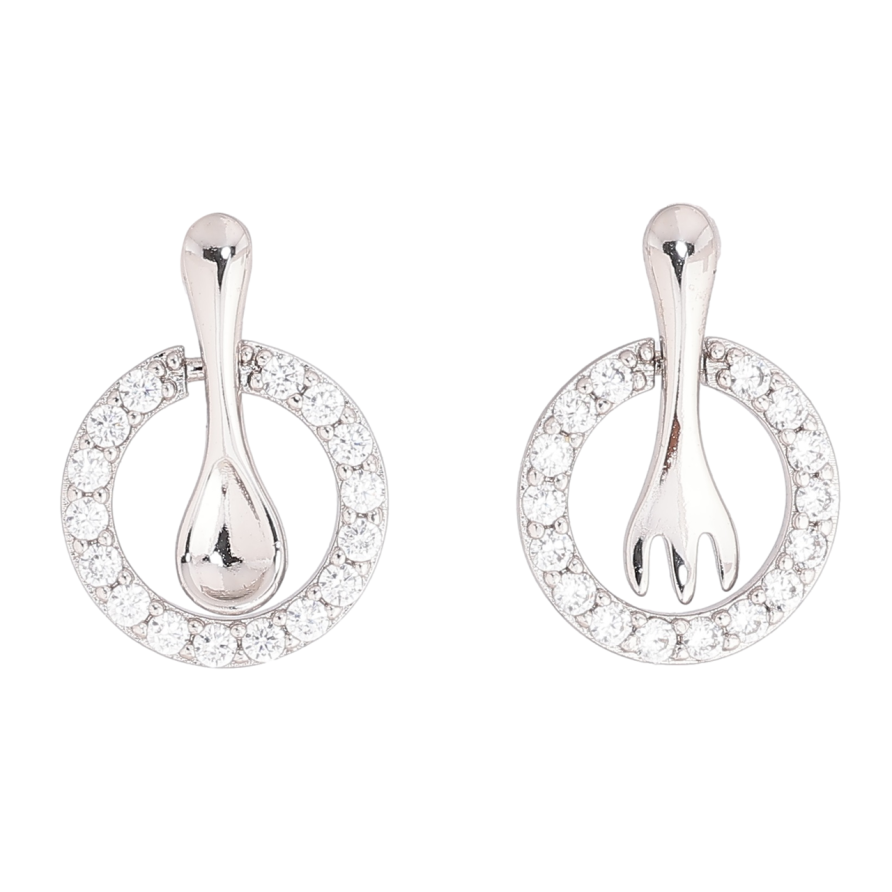 Серьги Xuping Родий пусеты Ложка с вилкой в колечках фото №1 Серьги Xuping Родий пусеты Ложка с вилкой в колечках фото №1