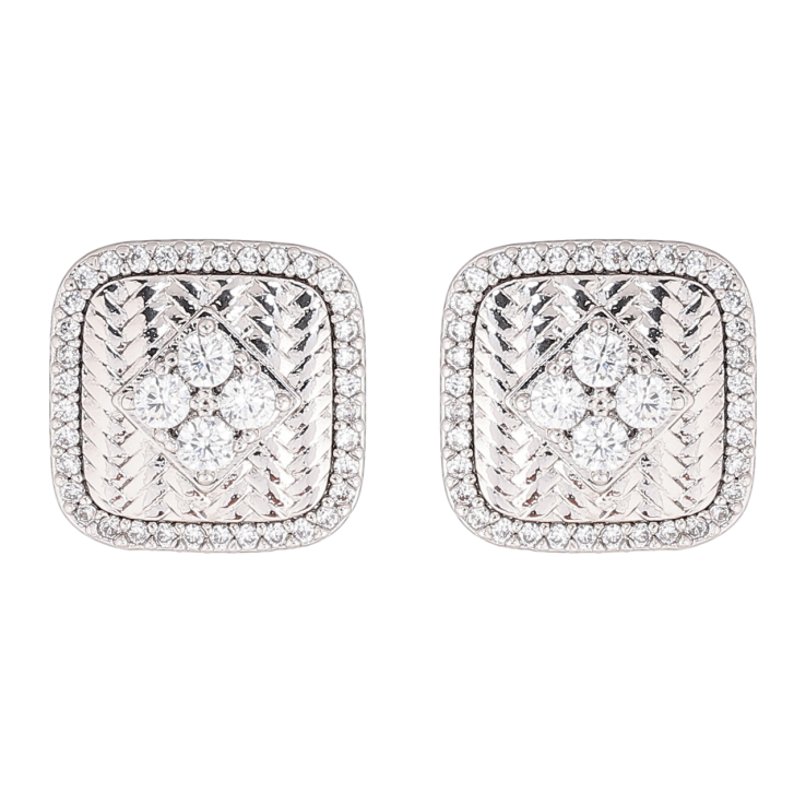 Серьги Xuping Родий пусеты Квадраты с кристальным узором 13х13мм фото №9