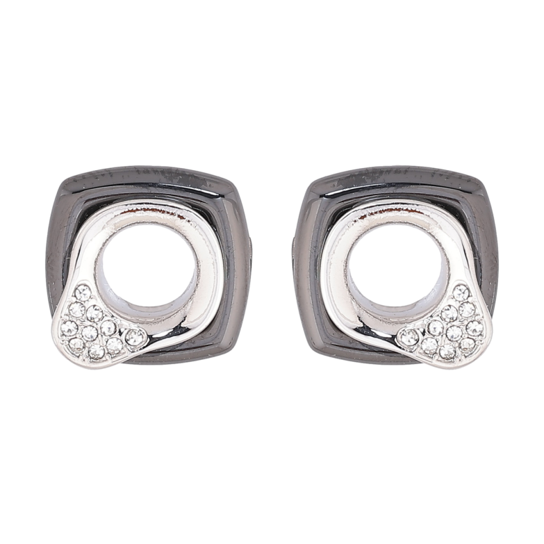 Сережки Xuping Родій пусети «Візерунок із чорною керамікою та кристалами» 13х13мм фото №1 Сережки Xuping Родій пусети «Візерунок із чорною керамікою та кристалами» 13х13мм фото №1