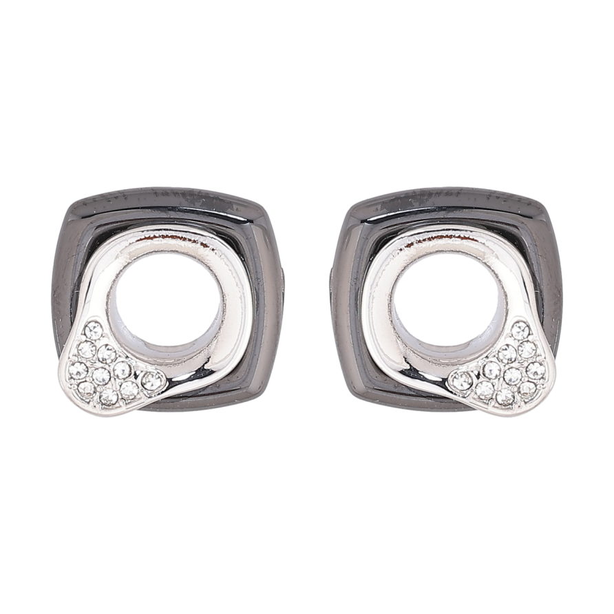 Серьги Xuping Родий пусеты Узор с черной керамикой и кристаллами 13х13мм фото №1 Серьги Xuping Родий пусеты Узор с черной керамикой и кристаллами 13х13мм фото №1