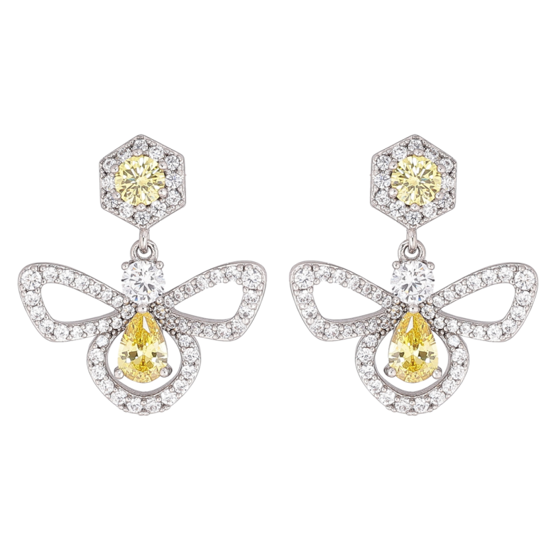 Серьги Xuping Родий пусеты Подвески с инкрустацией желто-белыми кристаллами фото №1 Серьги Xuping Родий пусеты Подвески с инкрустацией желто-белыми кристаллами фото №1