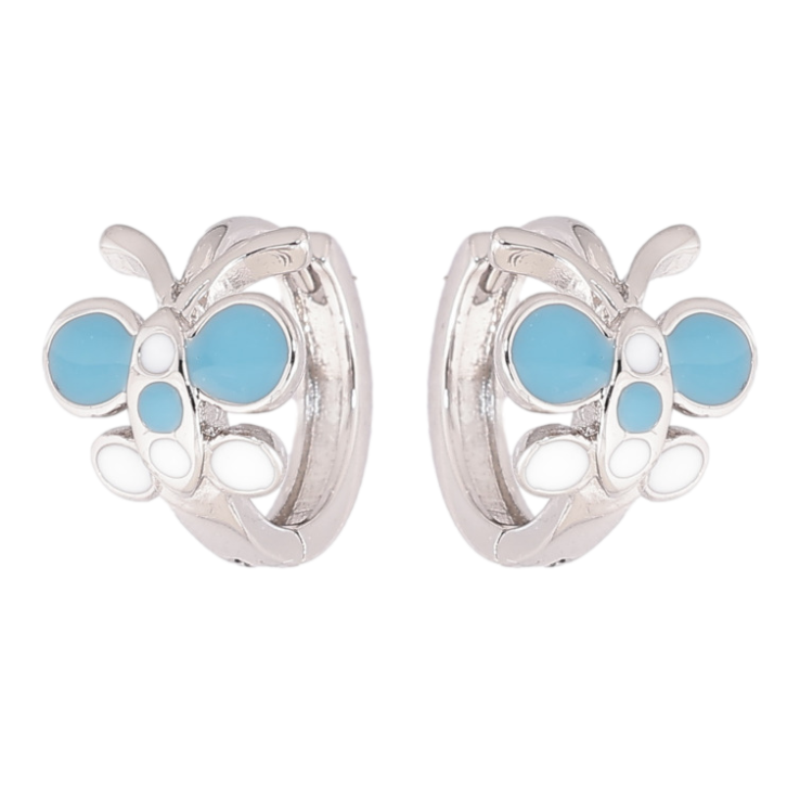 Серьги Xuping Родий колечки Бабочки с бело-голубой эмалью фото №24