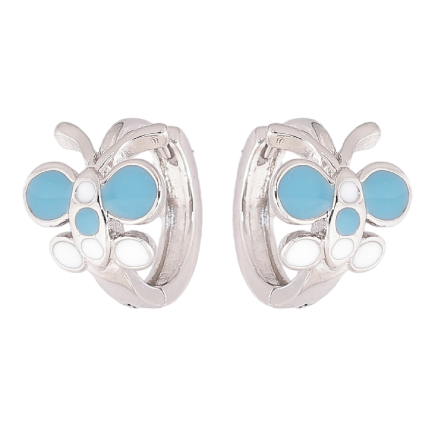 Серьги Xuping Родий колечки Бабочки с бело-голубой эмалью фото №1 Серьги Xuping Родий колечки Бабочки с бело-голубой эмалью фото №1