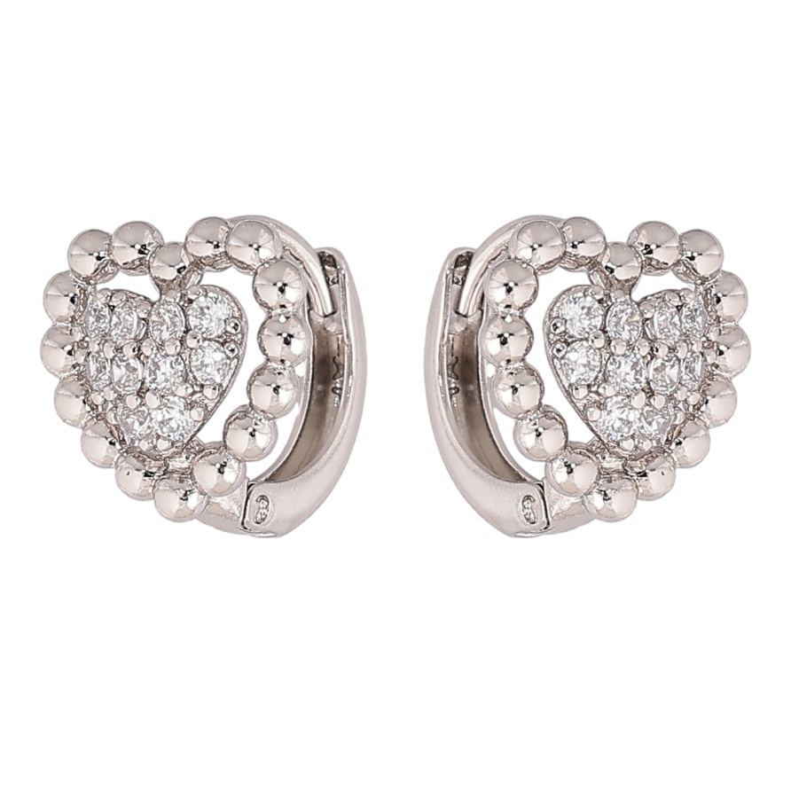 Серьги Xuping Родий колечки Сердечки с кристаллами фото №1 Серьги Xuping Родий колечки Сердечки с кристаллами фото №1