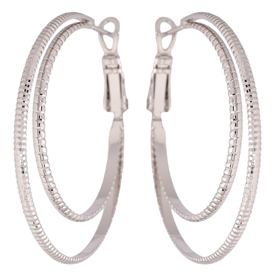 Сережки Xuping Родій кільця (конго) «Подвійні кільця з візерунком» ø 3.7см фото №1