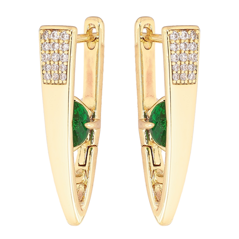 Серьги Xuping Позолота 14K английский замок Скобы с зелеными кристаллами фото №1 Серьги Xuping Позолота 14K английский замок Скобы с зелеными кристаллами фото №1