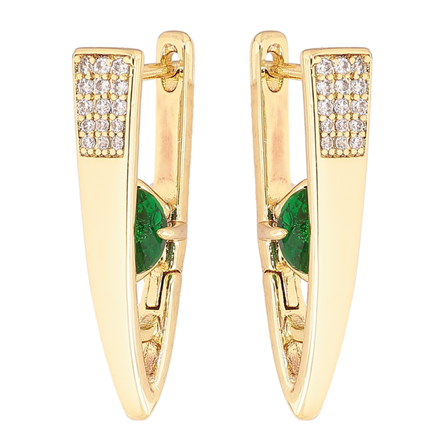 Серьги Xuping Позолота 14K английский замок Скобы с зелеными кристаллами фото №1 Серьги Xuping Позолота 14K английский замок Скобы с зелеными кристаллами фото №1