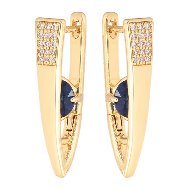 Сережки Xuping Позолота 14K англійський замок «Скоби з синіми кристалами» фото №1 Сережки Xuping Позолота 14K англійський замок «Скоби з синіми кристалами» фото №1