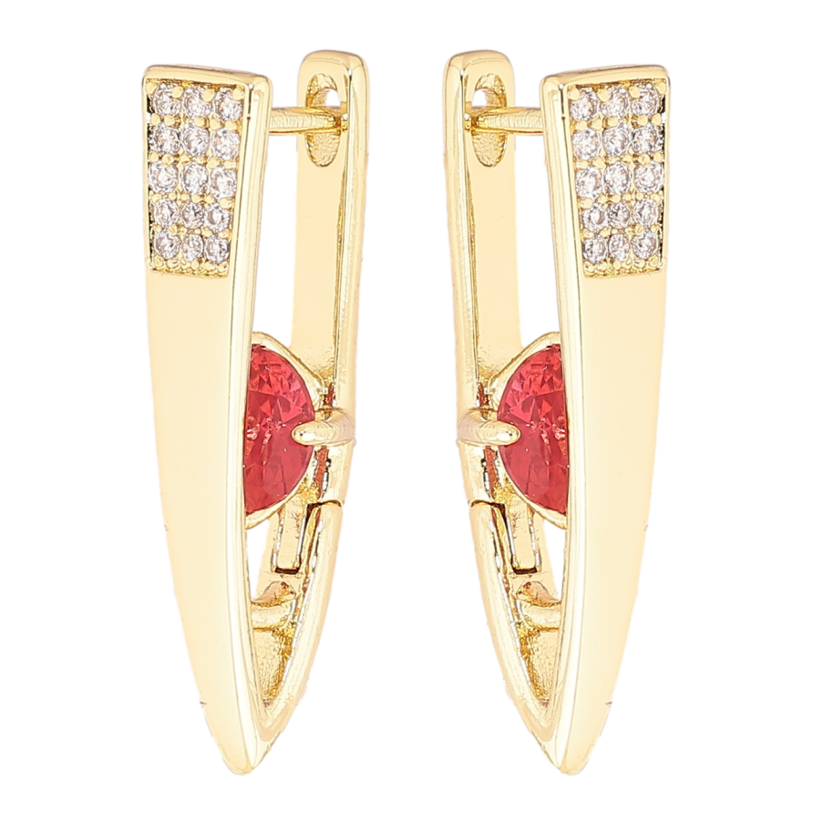 Серьги Xuping Позолота 14K английский замок Скобы с красными кристаллами фото №1