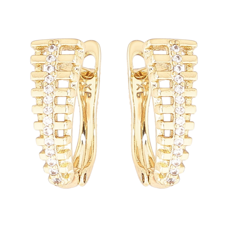 Серьги Xuping Позолота 14K английский замок Резной узор с дорожками кристаллов фото №6