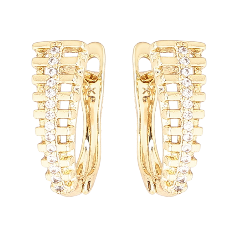 Сережки Xuping Позолота 14K англійський замок «Різьблений візерунок з доріжками кристалів» фото №1 Сережки Xuping Позолота 14K англійський замок «Різьблений візерунок з доріжками кристалів» фото №1