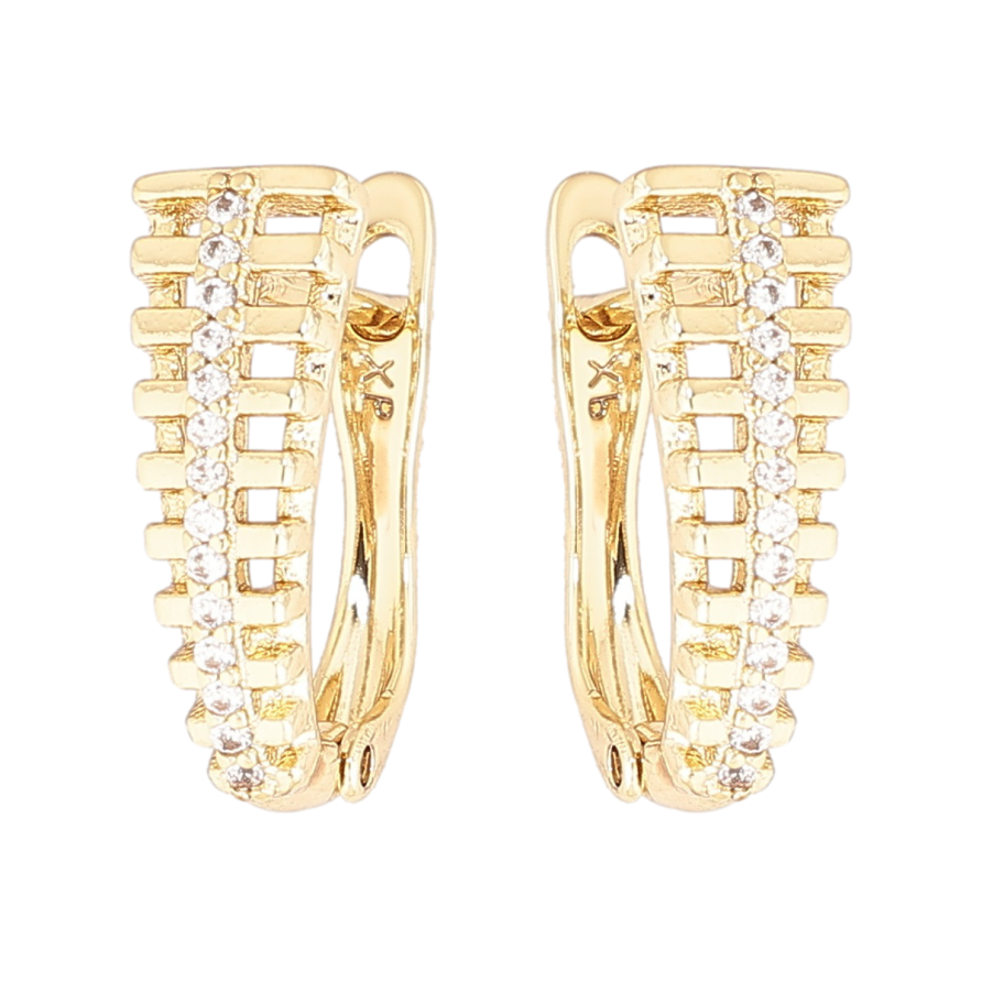 Серьги Xuping Позолота 14K английский замок Резной узор с дорожками кристаллов фото №1