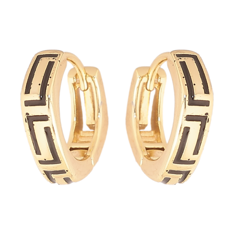 Сережки Xuping Позолота 14K колечка «Візерунок чорною емаллю» фото №1