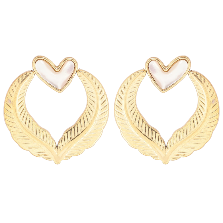 Сережки Xuping Позолота 14K пусети «Візерунок з перламутровими сердечками» фото №1