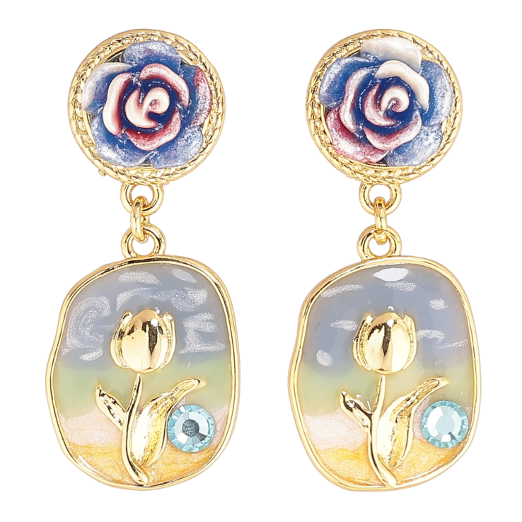Серьги Xuping Позолота 14K пусеты Цветочные подвески с эмалью фото №22