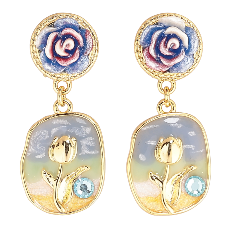 Серьги Xuping Позолота 14K пусеты Цветочные подвески с эмалью фото №1